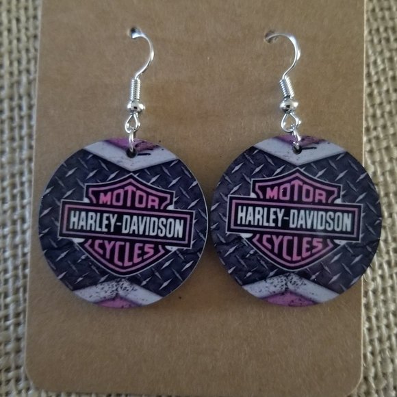 5 for $15 Fun Handmade Motorcycle Themed Round Earrings - Picture 1 of 2